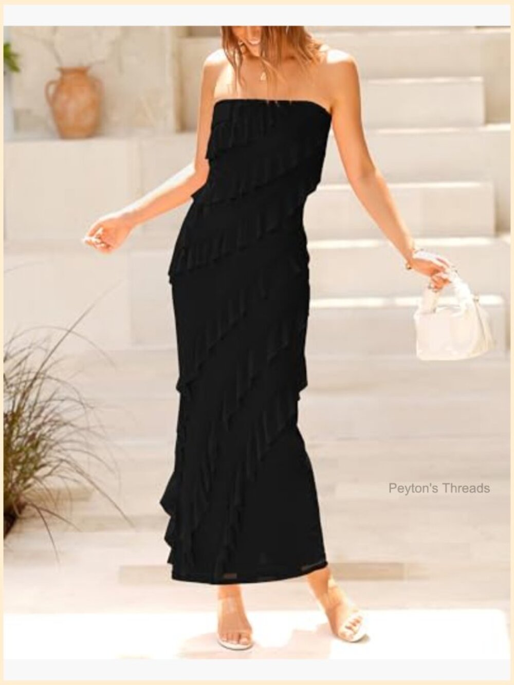 Strapless Mesh Bodycon Midi Dress with Ruffle Detail for Cocktail Parties - Picture 6 of 7